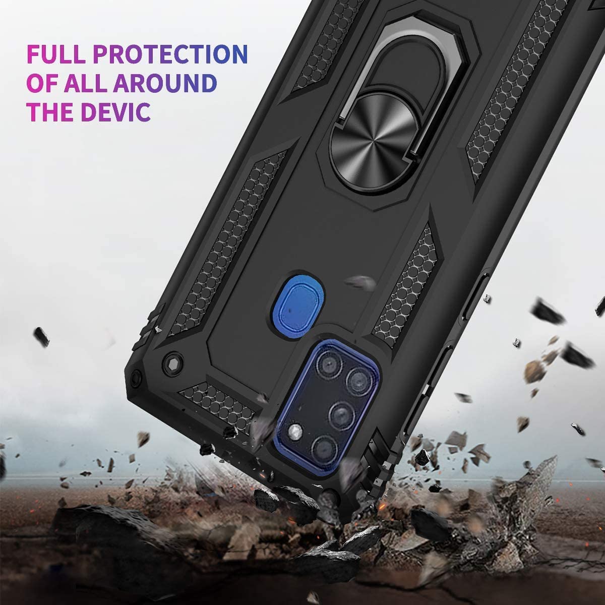 Protectores para celular  para Samsung  A21S Funda reforzada con anillo v2 Negro